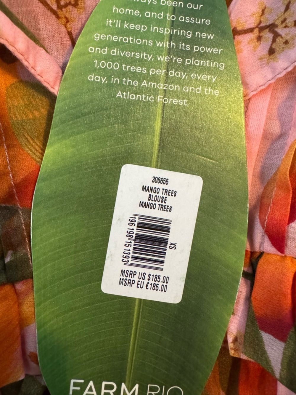 NWT XS Farm Rio Pink Mango Trees Blouse - Picture 5 of 8